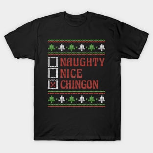 Retro Naughty Nice Chingon Ugly Xmas Sweater Style T-Shirt